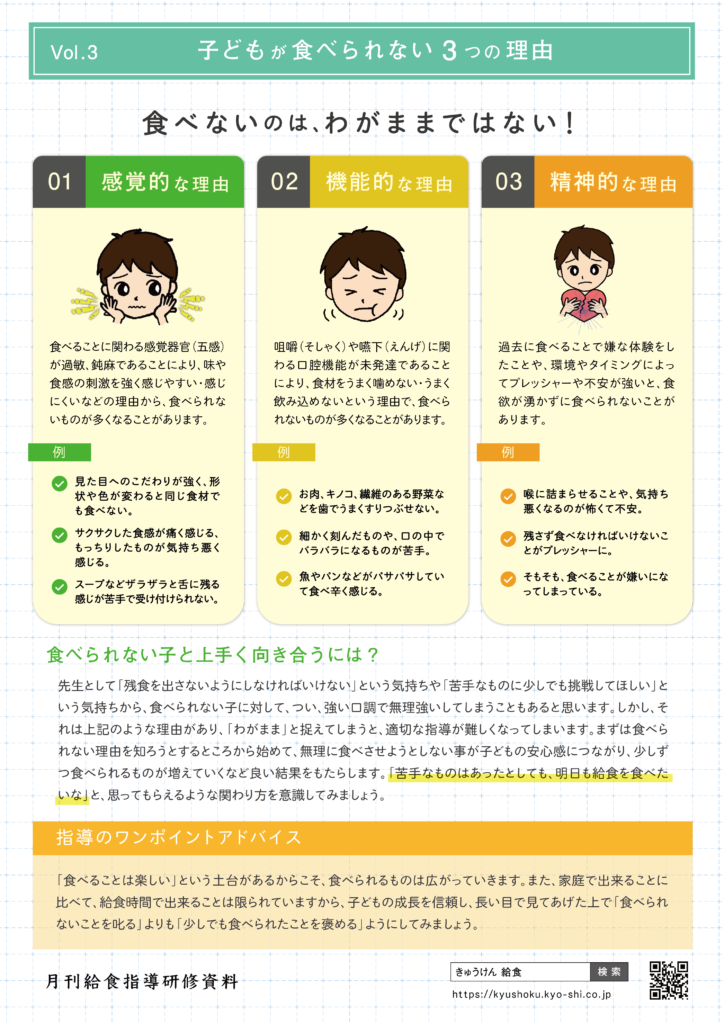 図解 子どもが給食を食べられない3つの理由 きゅうけん 月刊給食指導研修資料